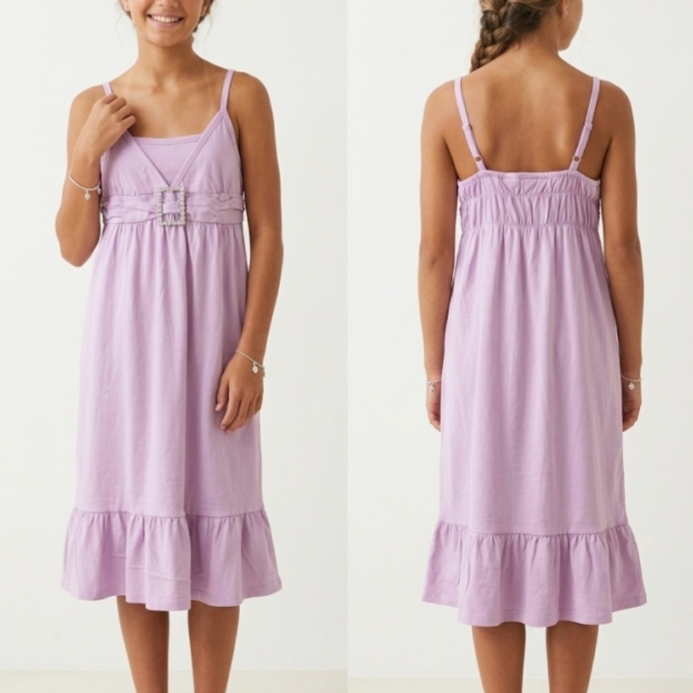 VTG Y2K Mary-Kate and Ashley Lilac Pink Sleeveless Dress with Rhinestone Buckle
